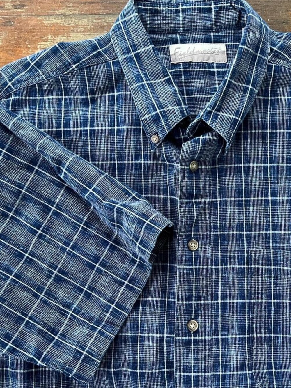 Vintage Sears Fieldmaster Plaid Blue Button Down